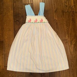 NWT Smockingbird Bunnies Smocked Colorful Stripes Dress in Pink - 6 price firm
